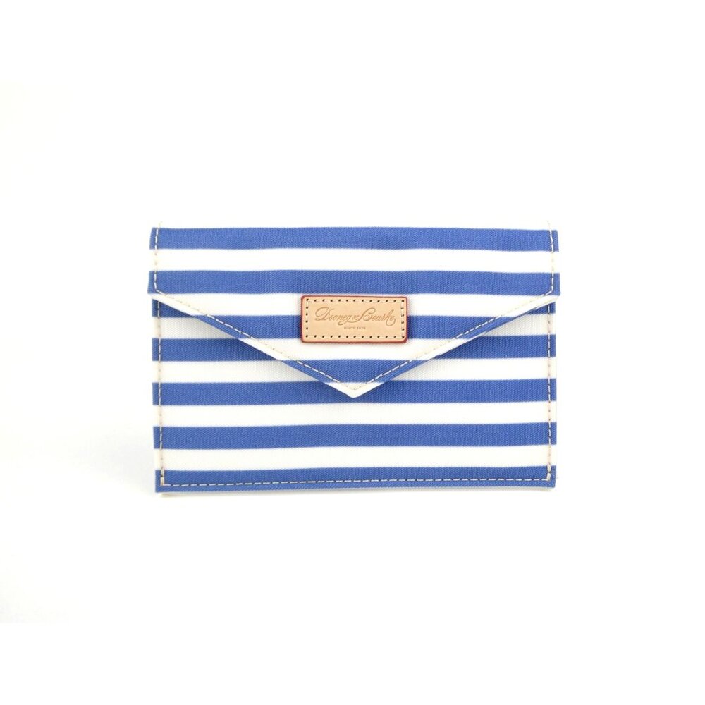 Dooney & Bourke Blue & White Stripe Canvas Envelope Clutch Wallet